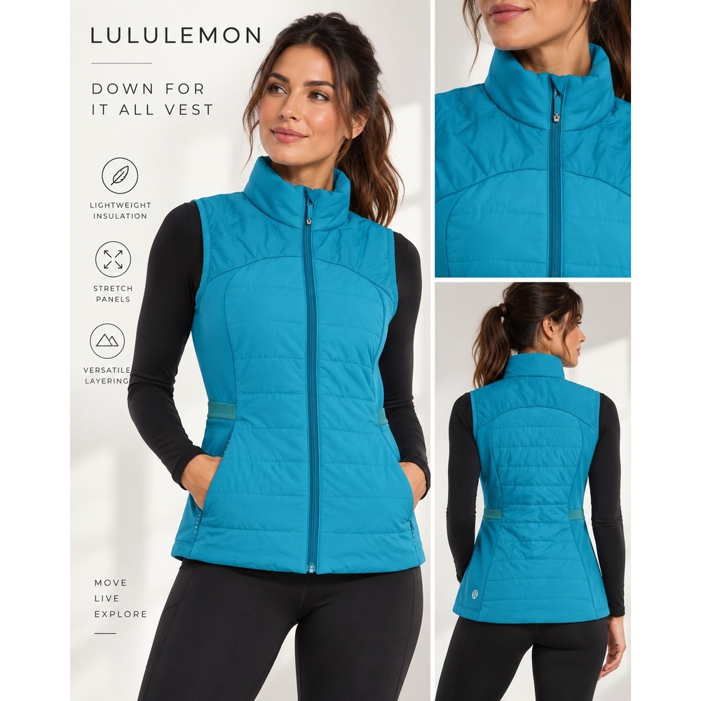 Lululemon Down For It All Vest Size 14 Teal Goose Down Running Puffer